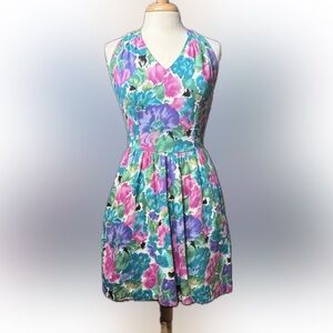 VINTAGE, RARE 1960-1970 Lanz Original Made in USA floral halter, open back